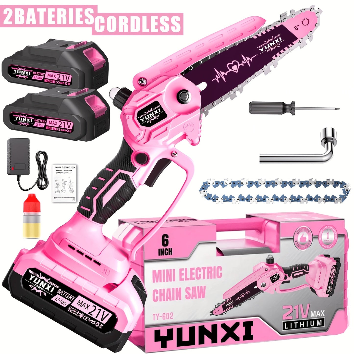 Mini Chainsaw 6 Inch 21V Cordless Battery Powered, Handheld Electric Chain Saw for Tree Branch Trimming Wood Cutting
