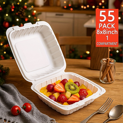 Disposable Food Containers Take Out Boxes with Lids - 7" 8" 9" Plastic Clamshell Meal Prep Containers 1 & 3 Compartment Reusable White