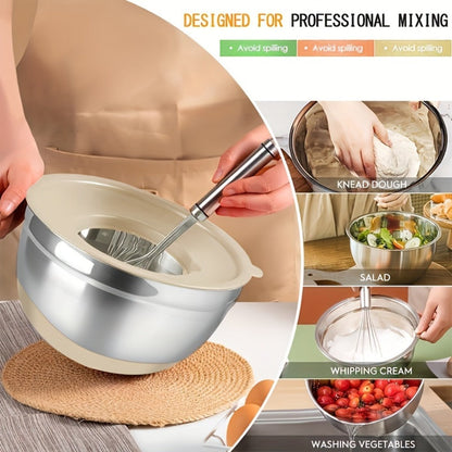 Stainless Steel Mixing Bowls with Airtight Lids 26pcs Set, 3 Grater Attachments, Bottoms, 7Qt 4Qt 2.5Qt 2Qt 1.5Qt 1Qt