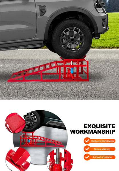 Car Ramps 2-Pack Hydraulic High Lift 11, 050 lb Capacity Low Profile with Support Jack – Oil Change Service Ramps for Car Truck Trailer