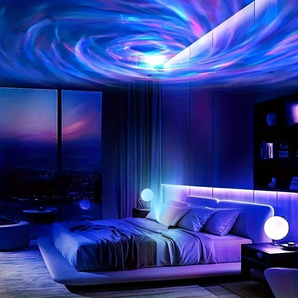 Aurora Borealis Projector Night Light 4-in-1 USB, Star Galaxy Ocean Wave & Spiral Aurora Modes