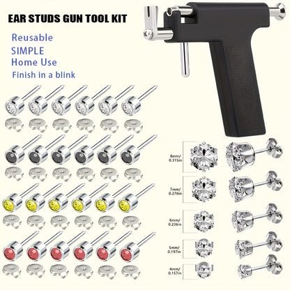 Ear Piercing Kit with 34 Stainless Steel Ear Studs Professional Piercing Gun Safe One-Click for Bath Time, Home Spa and Personal Care
