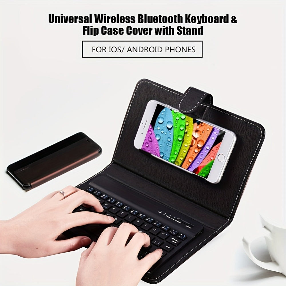 Foldable Bluetooth Keyboard Full Size Wireless Portable with PU Leather, Compact Folding Design for iPhone iPad Android Tablets Laptops