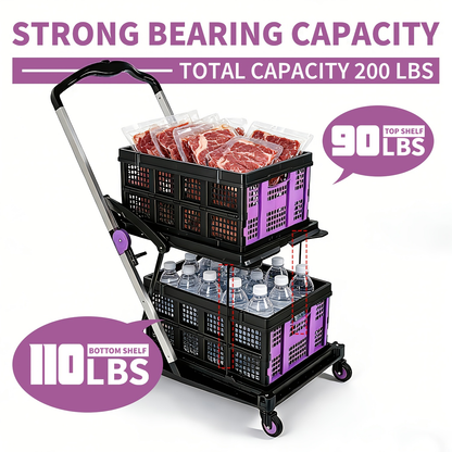 Two Tier Cart with 2 Storage Crates 360° Swivel Wheels, for Garden, Patio and Yard Use, with the Listed Configuration