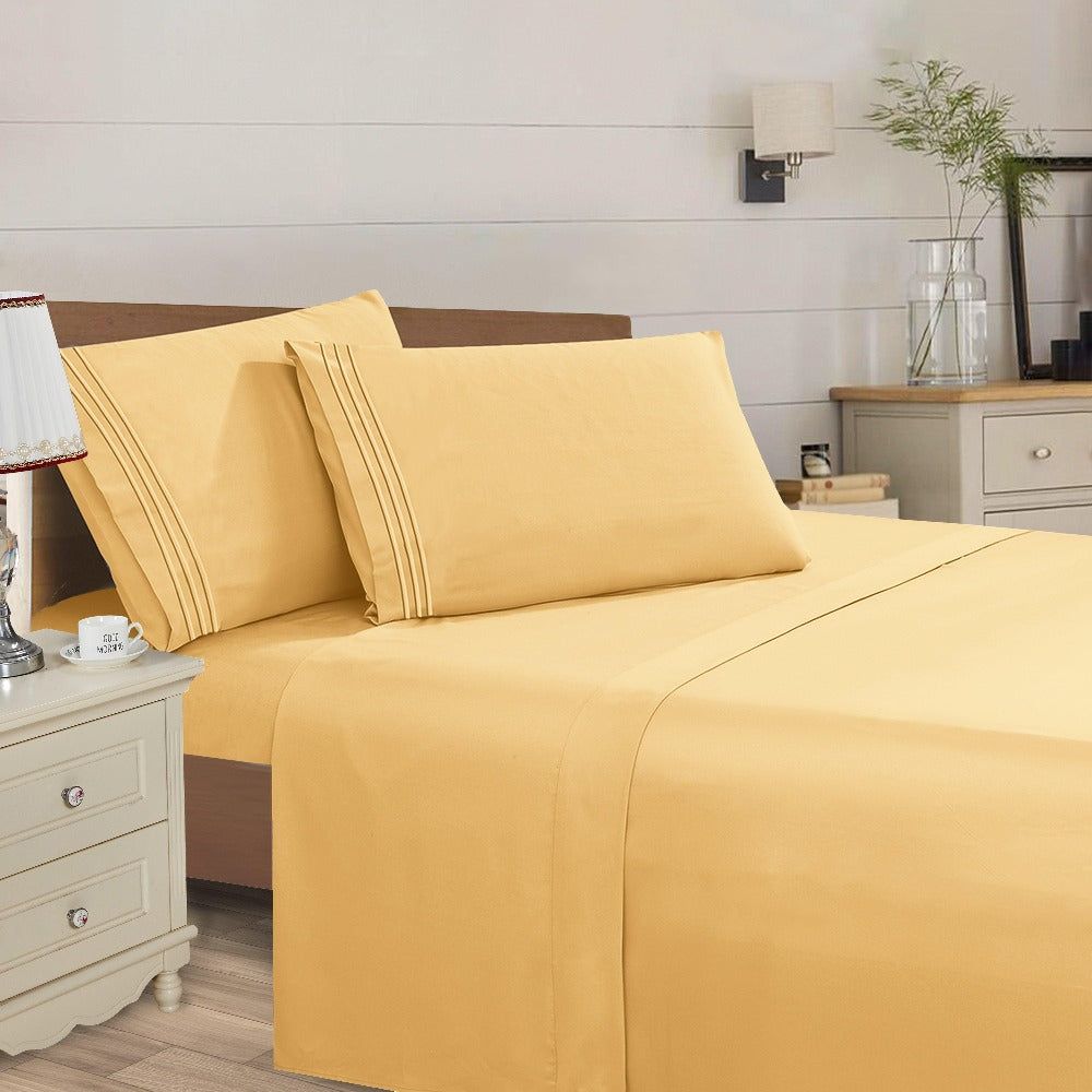 Microfiber Bed Sheet Set 4-Piece Deep Pocket Cooling Sheets Twin Full Queen King Cal King Split King
