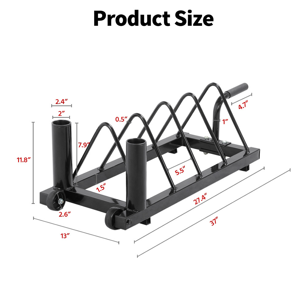 Barbell & Weight Plate Storage Rack with Wheels & Handle – 300 lb Capacity, 2 Barbell Holders, 4 Plate Slots