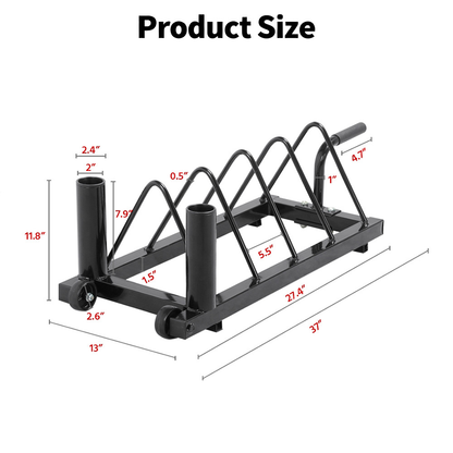 Barbell & Weight Plate Storage Rack with Wheels & Handle – 300 lb Capacity, 2 Barbell Holders, 4 Plate Slots