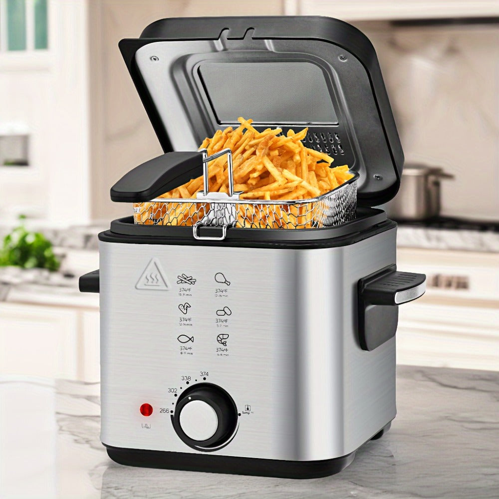 Black Deep Fryer in 1.5L to 6L Sizes with Foldable Basket Handle, Transparent Window and Removable Lid