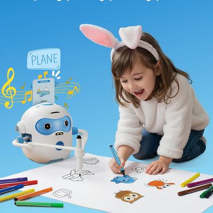 Drawing Robot for Kids Ages 3-8, Rechargeable 4-in-1 Interactive Learning Machine with 100 Drawing Cards & Color Pens