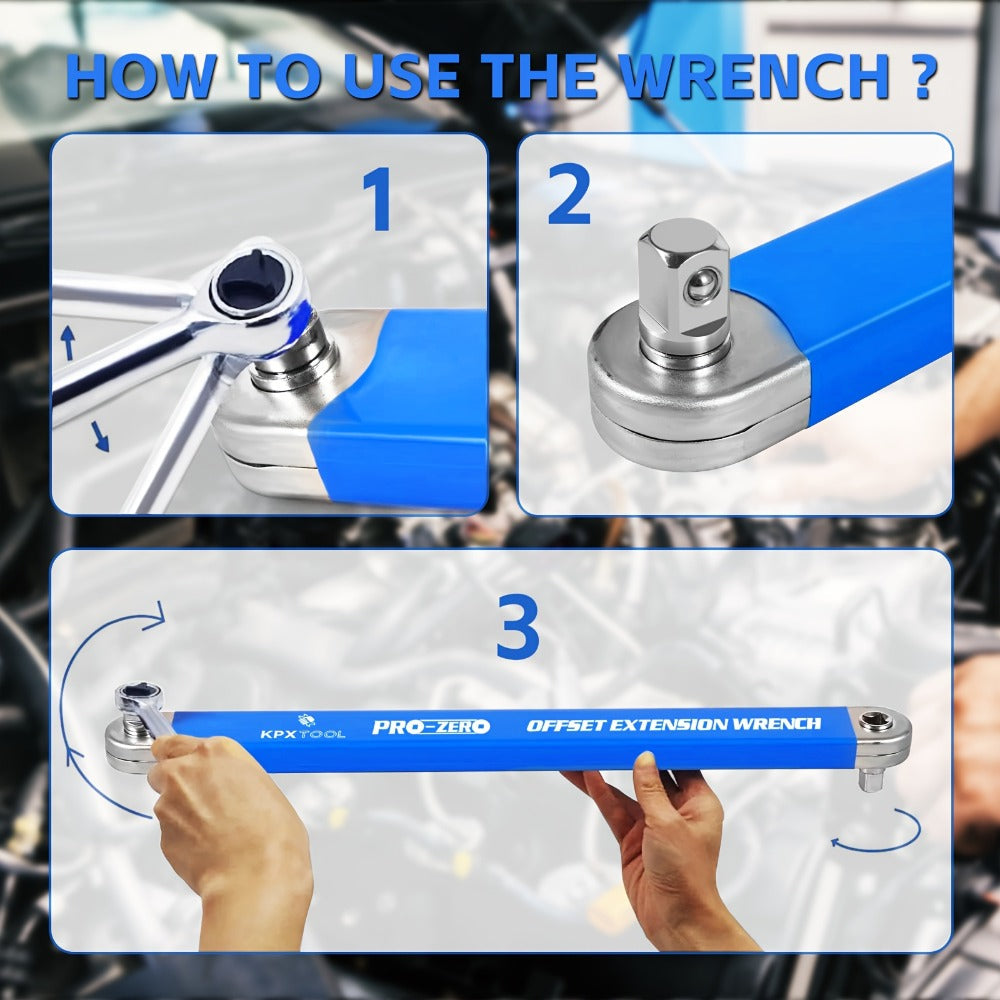 Offset Extension Ratchet Wrench Set with 1/4-, 3/8- and 1/2-Inch Adapters in Five Handle Colors
