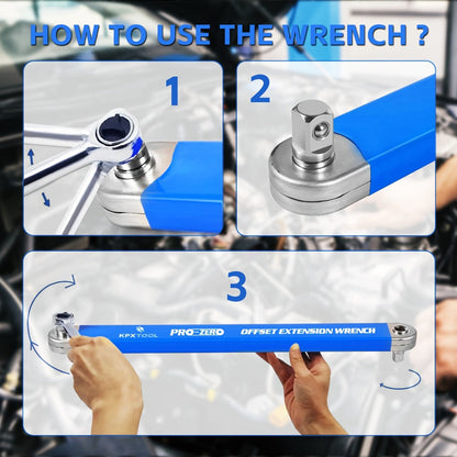 Offset Extension Ratchet Wrench Set with 1/4-, 3/8- and 1/2-Inch Adapters in Five Handle Colors