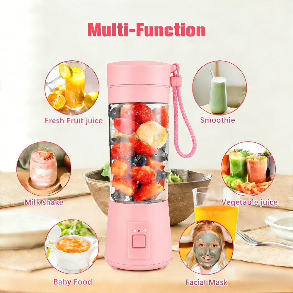 Mini Blender USB Rechargeable 380ml - 6-Blade 22000RPM High-Speed Portable Blender Cup, 304 Stainless Steel