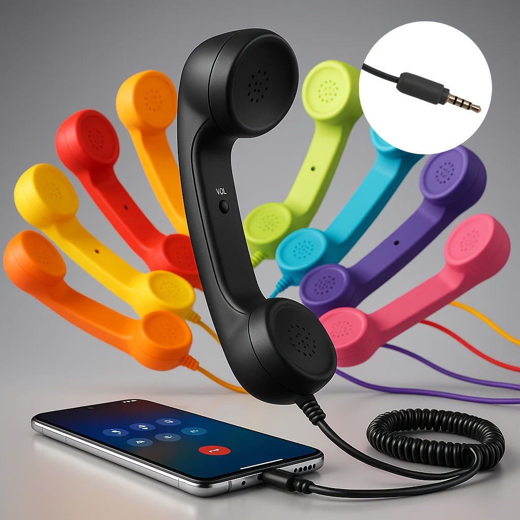 Retro Phone Handset for Smartphone Tablet & Computer, Hands-Free Calling, Volume Control, Clear Sound