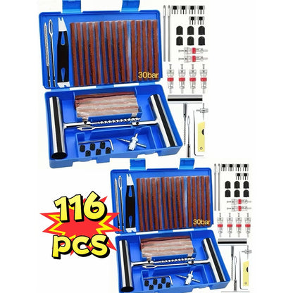 Tire Repair Tool Kit 47 / 58 / 104 / 116-Piece for Cars Motorcycles Trucks Tractors Trailers, Heavy-Duty Tubeless Tire Plug Patch Kit