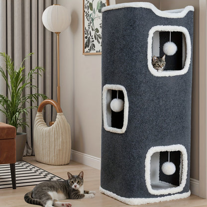 Cat Tree Tower Multi-Level Foldable Cat Condo for Indoor Cats – Scratch-Resistant Carpet, Hanging Bell Ball, Cozy Top Bed