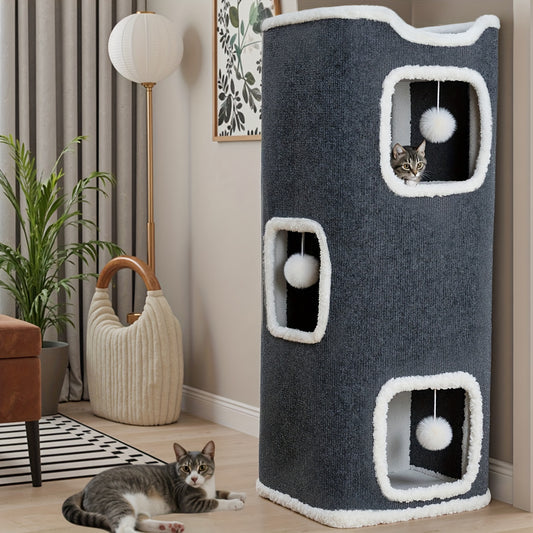 Cat Tree Tower Multi-Level Foldable Cat Condo for Indoor Cats – Scratch-Resistant Carpet, Hanging Bell Ball, Cozy Top Bed