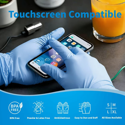 Blue Nitrile Disposable Gloves 5.5 Mil, Bulk Pack 101/201/501/1000 Count, Latex-Free Powder-Free Chemical Resistant Elastic Fit
