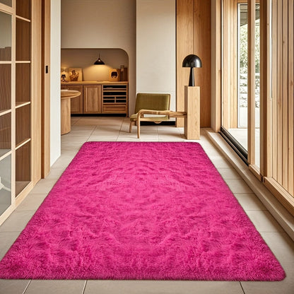 Area Rug Fluffy Faux-Fur Shag in Solid, Tie-Dye and Ombre Colors with Six available Room Sizes