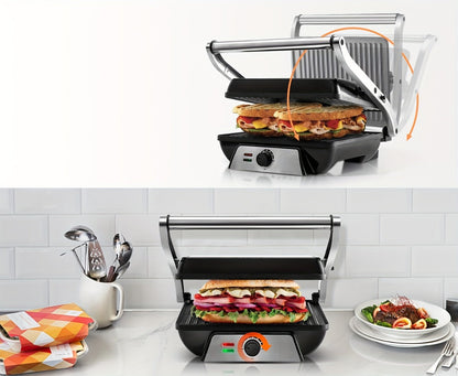 Panini Press Grill 3-in-1 Electric Indoor Grill with Non-Stick Plates - 180° Flat Grill for Entryways, Bedrooms and Living Spaces