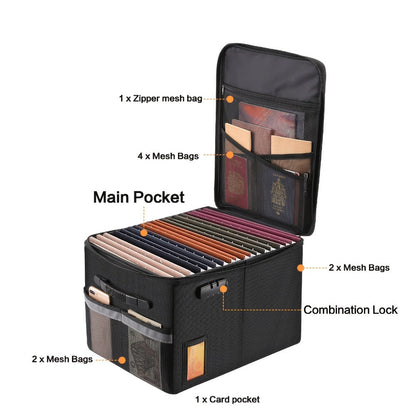 Fireproof File Box with Combination Lock - Collapsible Fireproof Document Organizer Filing for Entryways, Bedrooms and Living Spaces