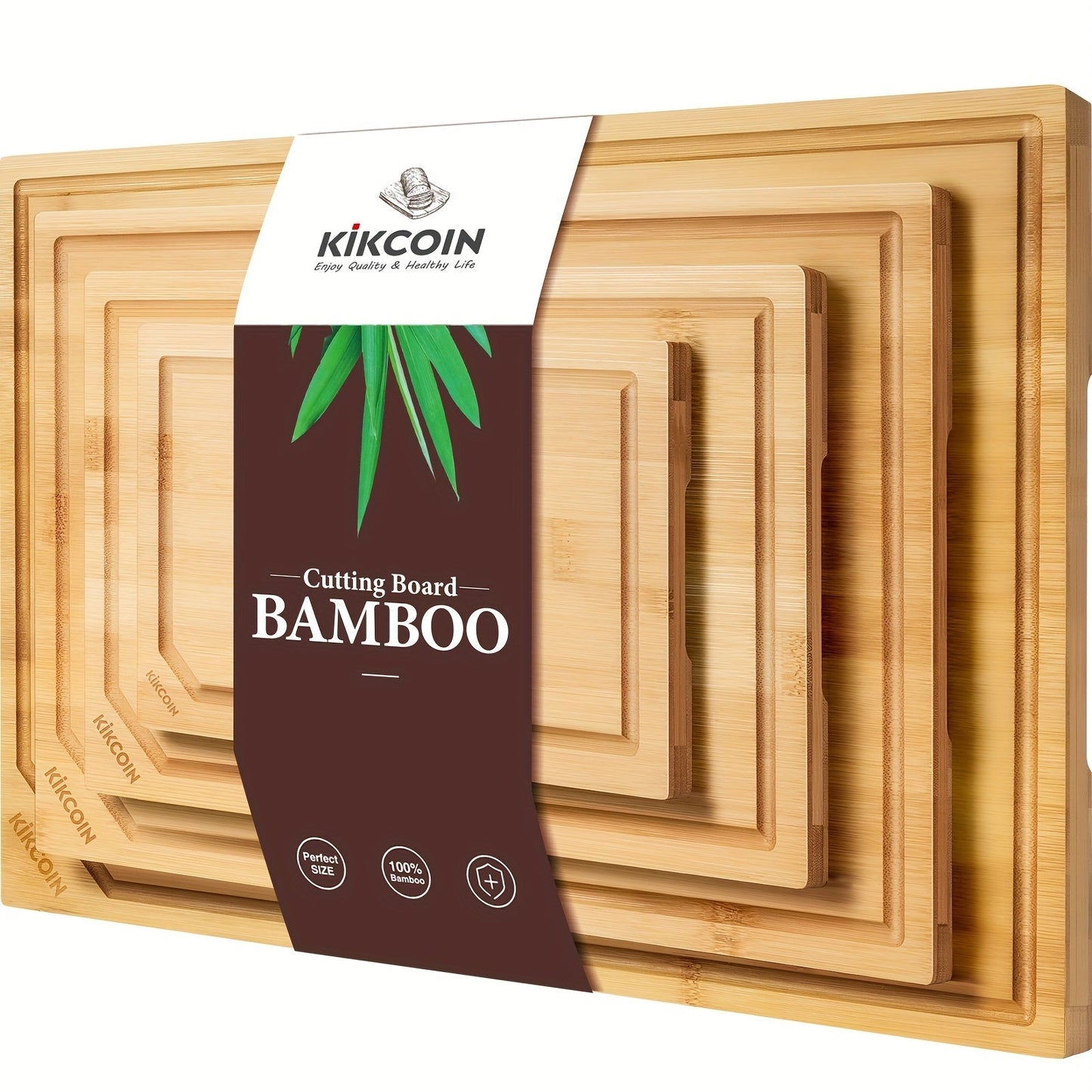 Bamboo Cutting Board Set 4-Piece Extra Large, Chopping Boards with Juice Grooves for Meat, Vegetables & Cheese