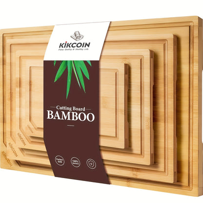Bamboo Cutting Board Set 4-Piece Extra Large, Chopping Boards with Juice Grooves for Meat, Vegetables & Cheese