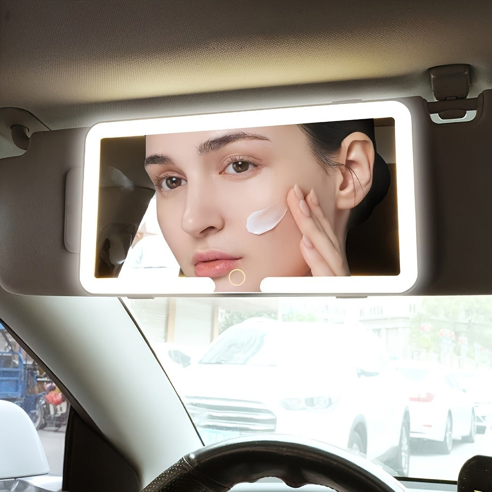 Car Sun Visor Makeup Mirror with LED Lights USB Powered – 3 Color Light Modes, Lighted Visor Mirror for Cars Trucks SUVs