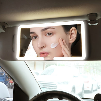 Car Sun Visor Makeup Mirror with LED Lights USB Powered – 3 Color Light Modes, Lighted Visor Mirror for Cars Trucks SUVs