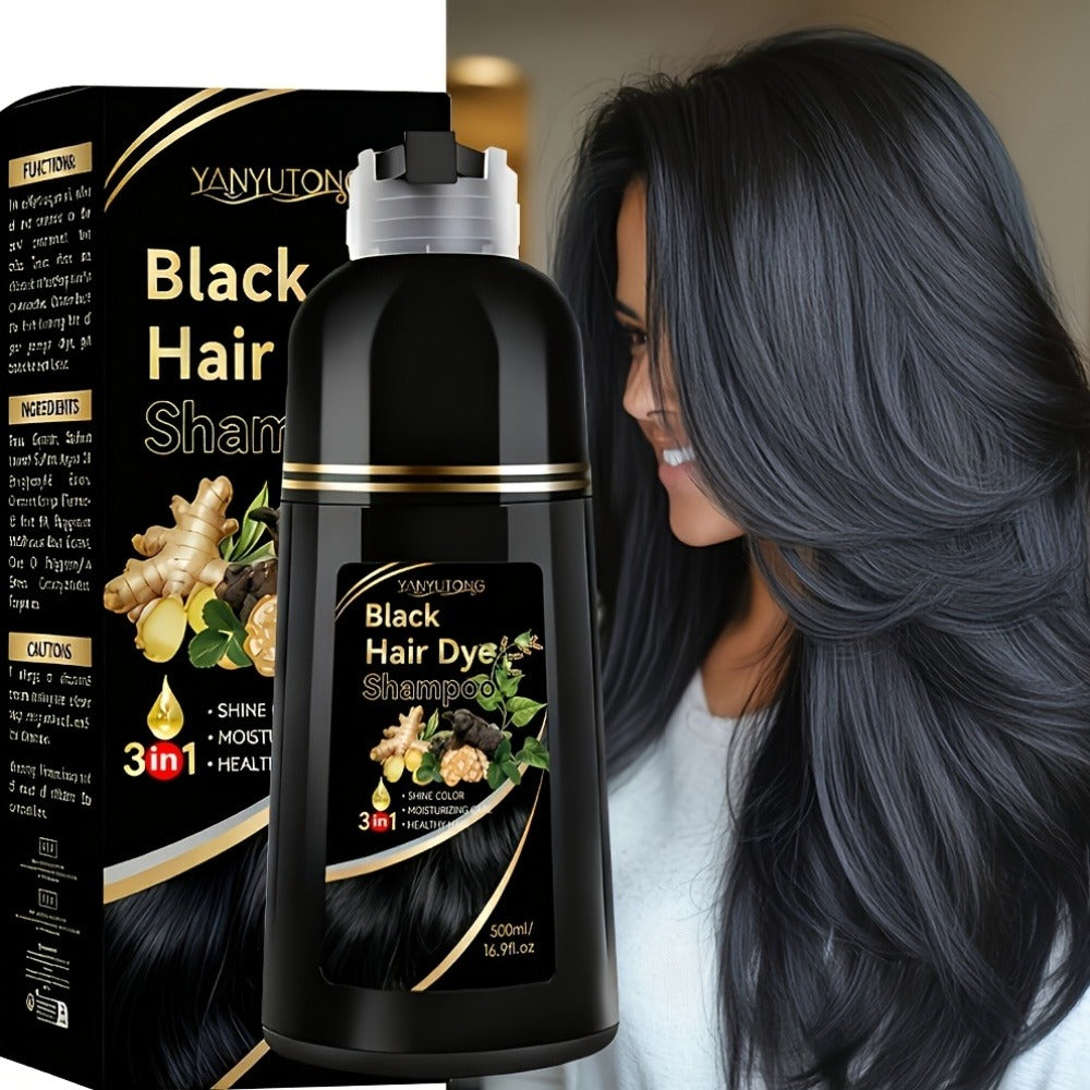 Ammonia-Free Herbal Hair Color Shampoo 3-in-1 Colors in 15 Minutes Lasts 30 Days – Semi Permanent Gray Coverage Moisturizing Cleansing Black