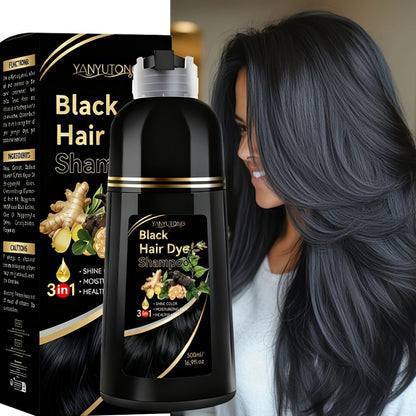 Ammonia-Free Herbal Hair Color Shampoo 3-in-1 Colors in 15 Minutes Lasts 30 Days – Semi Permanent Gray Coverage Moisturizing Cleansing Black