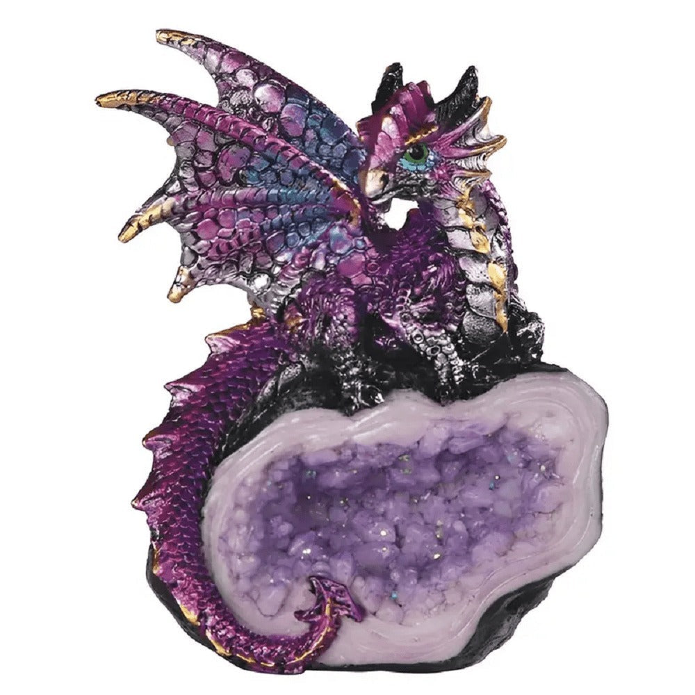 Dragon Figurine Statue Guarding Crystal Cave Polyresin Collectible Home Decor Sculpture Fantasy Dragon for Garden, Patio and Yard Use