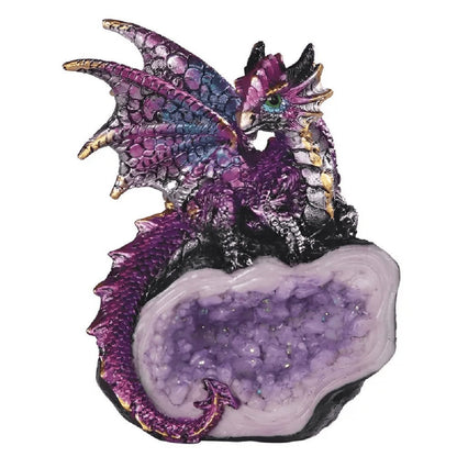 Dragon Figurine Statue Guarding Crystal Cave Polyresin Collectible Home Decor Sculpture Fantasy Dragon for Garden, Patio and Yard Use
