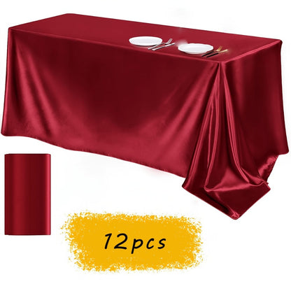 Tablecloth Satin Rectangle Cover 12-Piece Set in 57 x 102-Inch Size and Fourteen Colors for Events