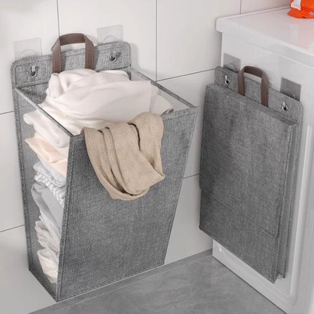 Wall Mounted Laundry Hamper Foldable Oxford Cloth with Lid | Space Saving Clothes Storage Basket for Bedroom Bathroom Living Room | Large