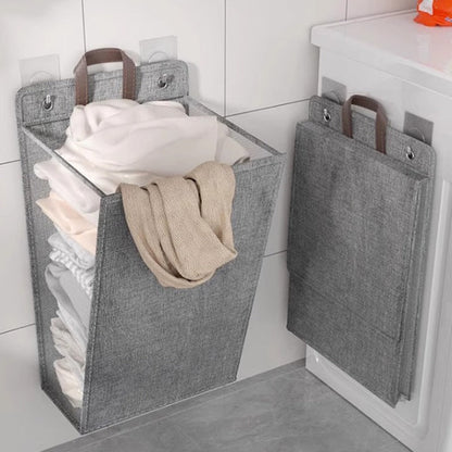 Wall Mounted Laundry Hamper Foldable Oxford Cloth with Lid | Space Saving Clothes Storage Basket for Bedroom Bathroom Living Room | Large