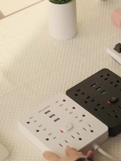 Power Strip with USB Ports, 12-in-1 with 45-Degree Angled Plug, 9 AC Outlets, 3 USB-A Ports and 10-Foot Extension Cord