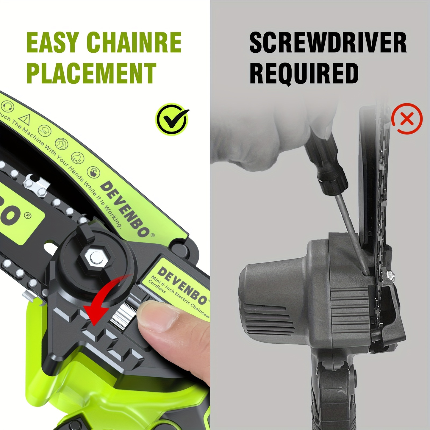 Cordless Mini Chainsaw 6-Inch, Handheld Pruning Saw with Rechargeable Battery, Adjustable Chain Tension
