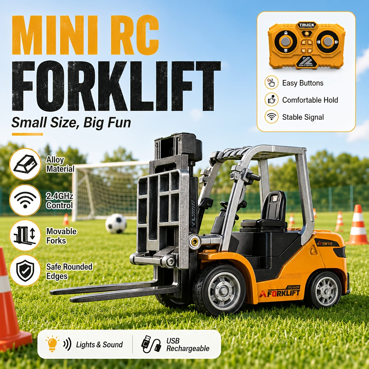 Remote Control Excavator Loader Dump Truck Toy for Kids 2.4GHz Alloy RC Construction Vehicle with Light & Sound