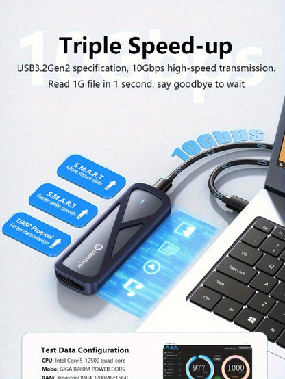 M.2 NVMe/SATA SSD Enclosure 10Gbps USB Adapter, Supports M & B+M Key, 2230/2242/2260/2280, Portable Metal SSD Case for PC