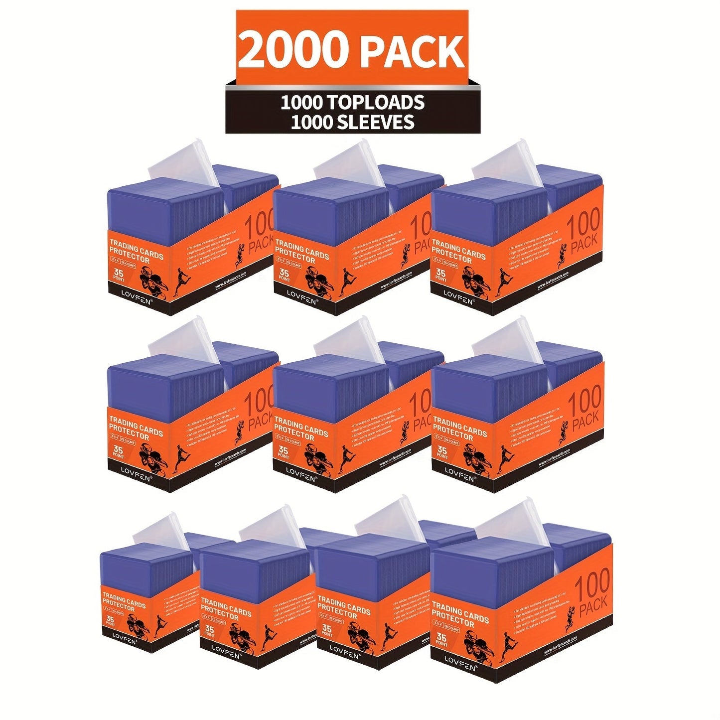 2000ct Top Loader Card Sleeves Set – 1000 Hard Plastic Top Loaders & 1000 Soft Card Sleeves for Baseball Football Sports Cards 3x4 Trading