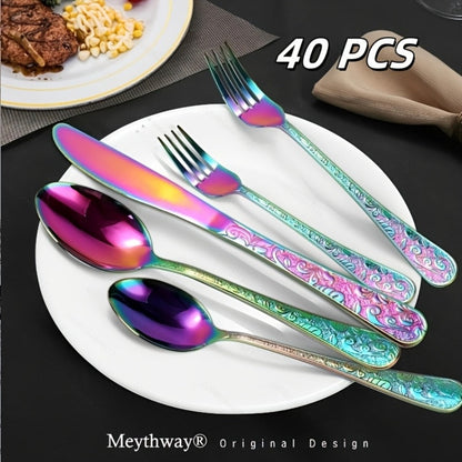 Flatware Set Stainless Steel Vintage Carved Cutlery Set Knife Fork Spoon for Family Gatherings Holiday Parties Kitchen Decor