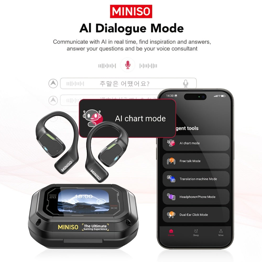AI Translation Wireless Earbuds Real-Time 135 Languages Open-Ear Design Full-Color Touch Screen for an Everyday Personal Care Routine