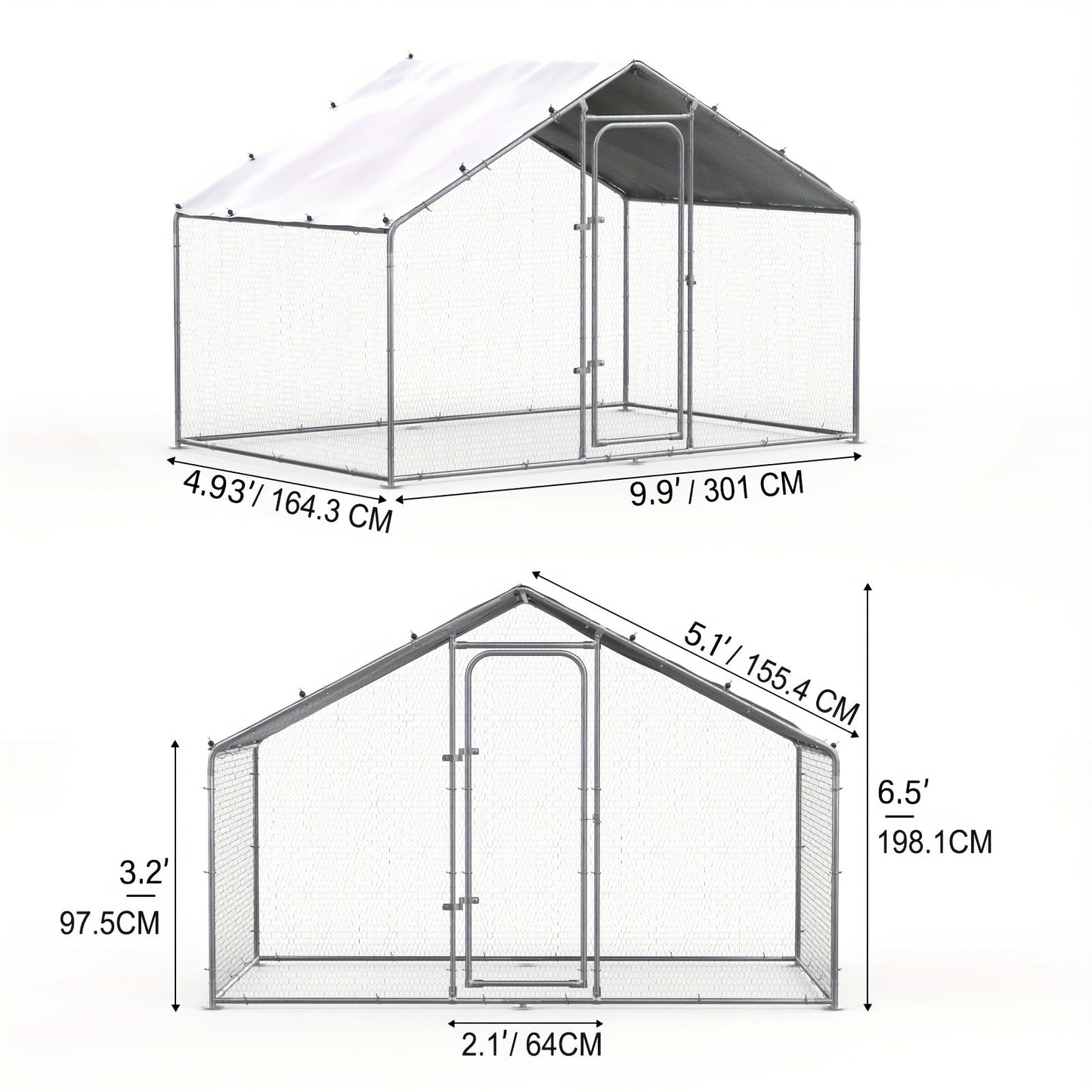 Metal Chicken Run Outdoor Poultry Cage Large Walk-in Enclosure for Chickens Ducks Rabbits for Garden, Patio and Yard Use