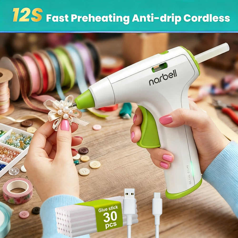 Cordless Hot Glue Gun Fast Heating USB Rechargeable 2000mAh, 12-Second Heat-Up, Anti-Drip Nozzle