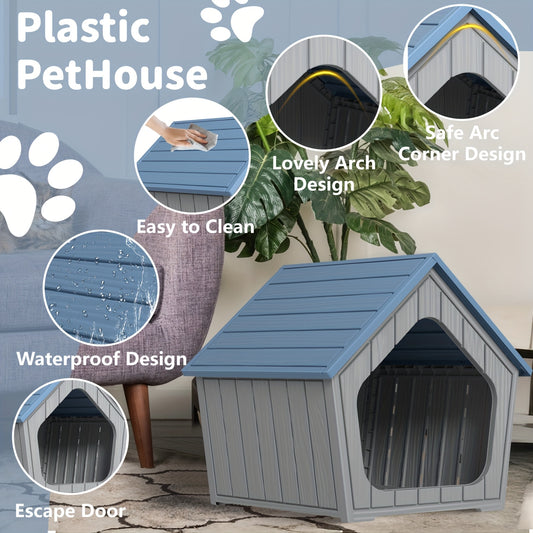 Outdoor Cat House XL Resin Weatherproof Cat Shelter with Raised Floor Indoor Outdoor Small Animal Enclosure Easy Assembly Cat Play Cage
