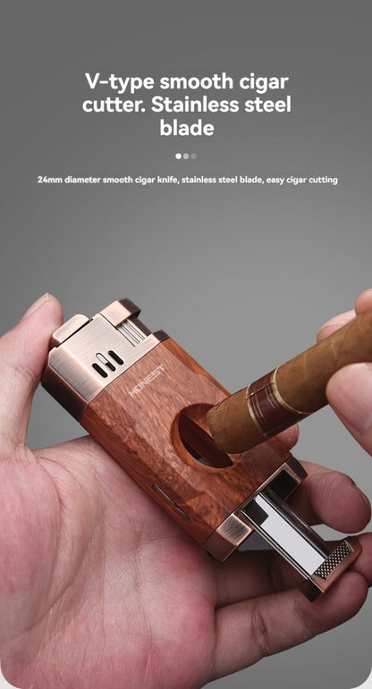 Cigar Torch Lighter with V-Shaped Cigar Cutter Built-in Clip Dual Windproof Jet Flame Visible for Entryways, Bedrooms and Living Spaces