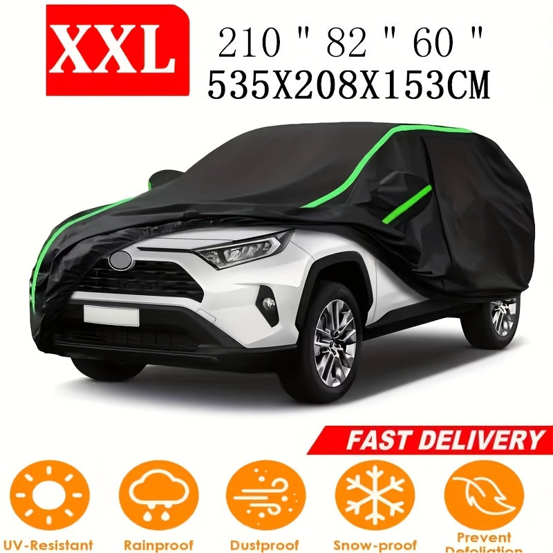 210T 6-Layer Full Car Cover for SUV & Sedan – All Weather Waterproof, UV, Snow & Dust Proof with Reflective Strips – XL & XXL Black