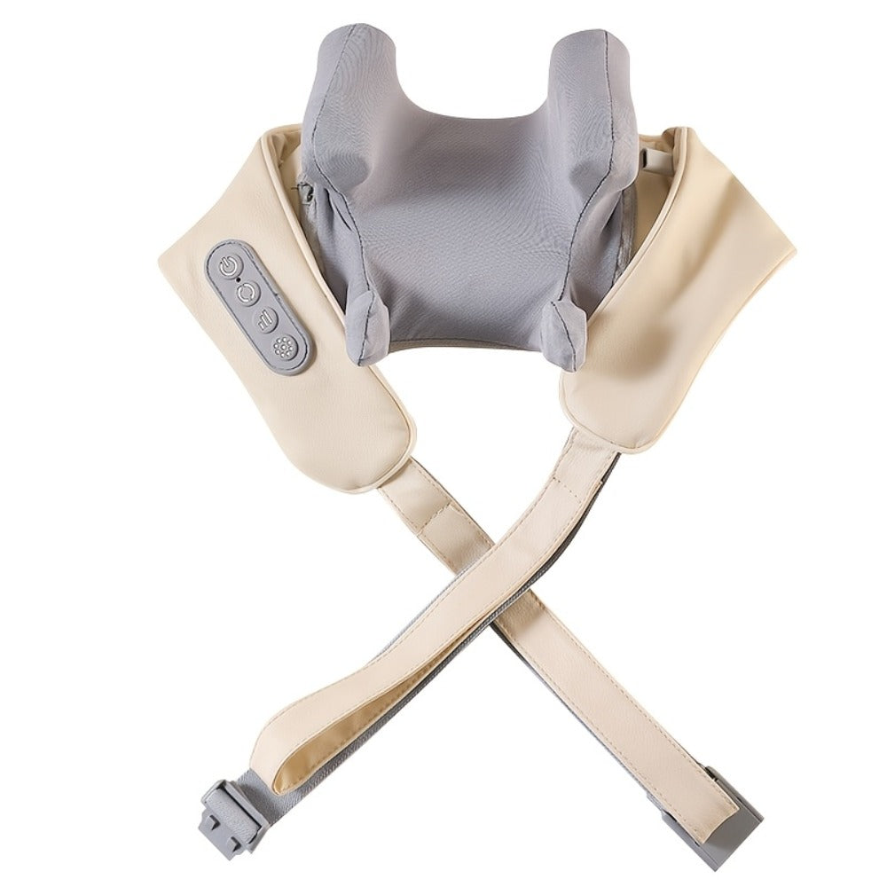 6-Node Wireless Neck and Shoulder Massager with Heat, Hands-Free Straps and Beige or White Color Options
