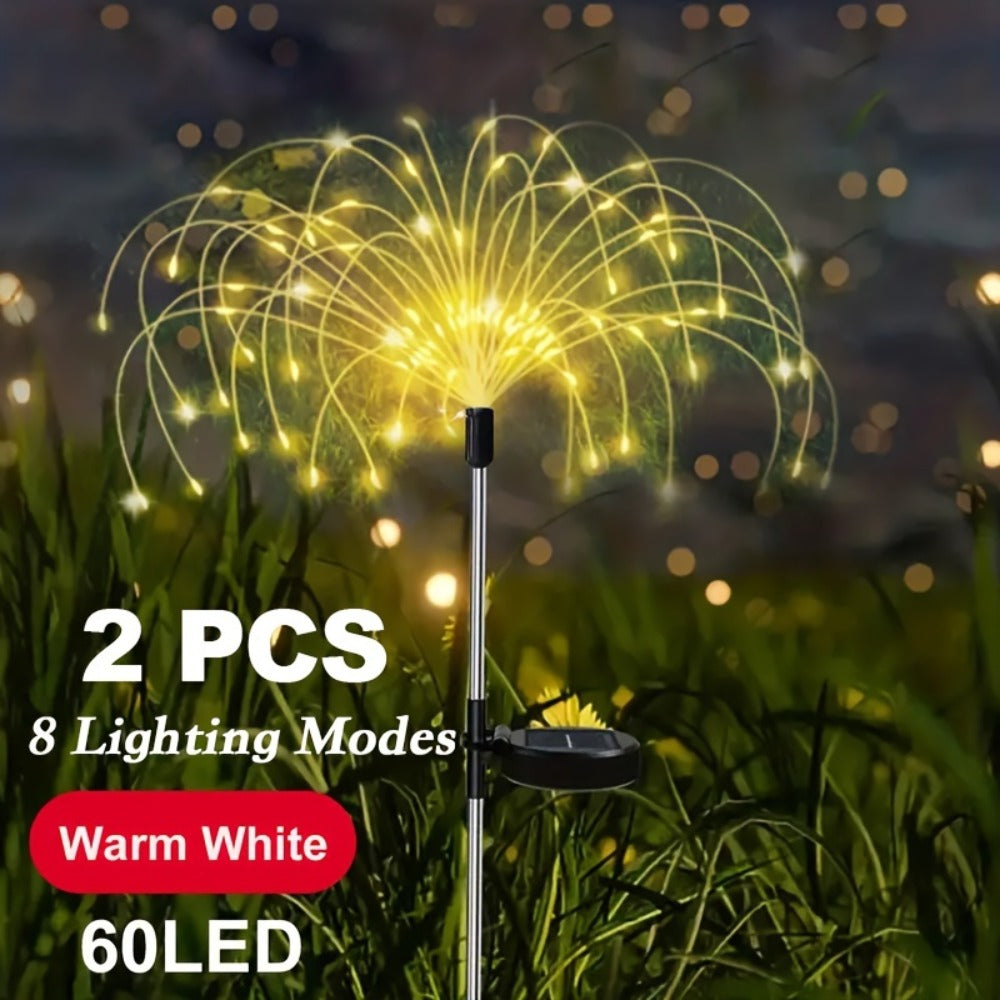 Solar Garden Lights Firework Stakes with 60-420 LEDs, 8 Modes, Flexible Copper Wire and Color Options
