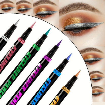 Colored Eyeliner Pencil Set with Six Shades in Blue, Purple, Green, Pink, Black and Gold-Tone Looks